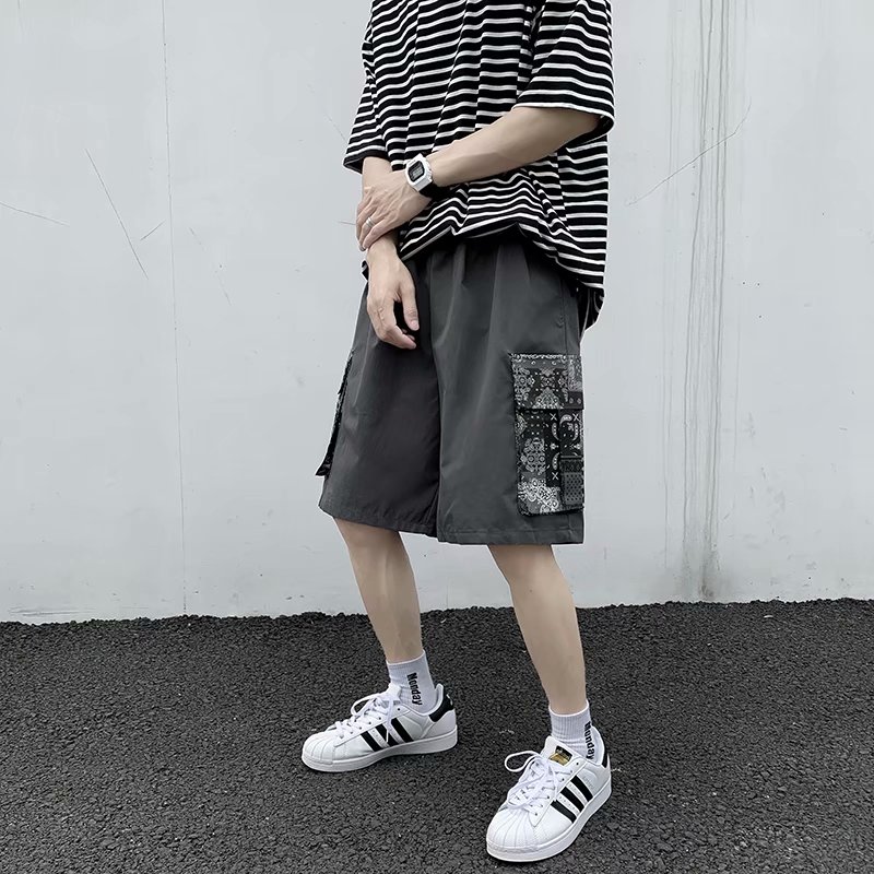 短褲男腰花果ins嘻哈潮牌休閒寬鬆工裝五分褲夏季中褲
