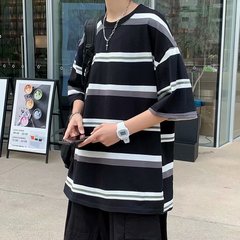 Hong Kong style new loose striped undergarment student top fashion brand summer half sleeve T-shirt