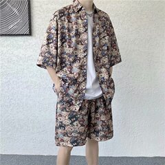 Hawaiian suit summer Hong Kong style trend loose and fashionable cool shirt two piece Pant