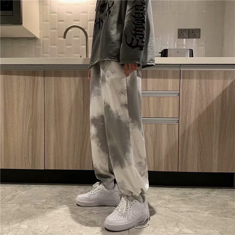 Spring gradual dyeing Harlan casual pants men's Korean fashion ruffian pull rope neckguard pants