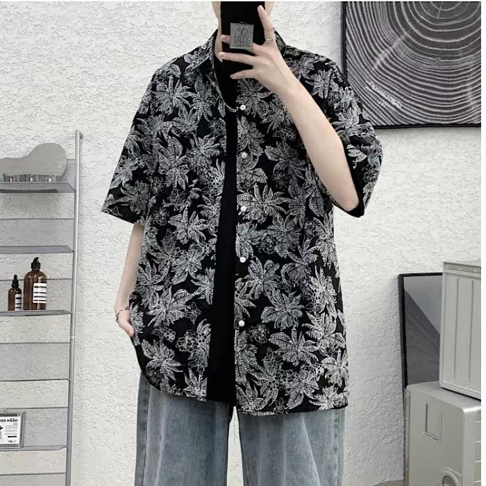 碎花襯衫五分2021夏季港味潮牌ins百搭半袖襯衣寬鬆
