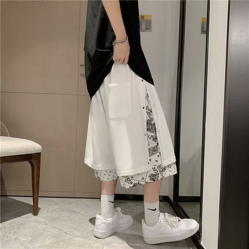 Cashew flower pant men's fashion brand summer sports vacation two pairs of shorts with fashionable side button pants