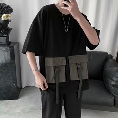 Hong Kong Style New American functional wind tooling Multi Pocket short sleeve T-shirt fashion brand loose top