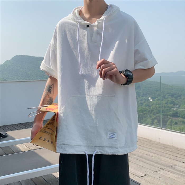 Hooded short sleeve sweater fashion brand Hong Kong Style ruffian smart label casual T-shirt summer versatile top