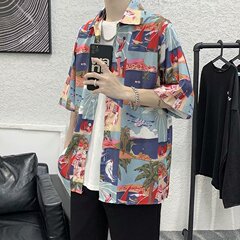 New 2021 Korean style Retro Tie Dyed short sleeve shirt