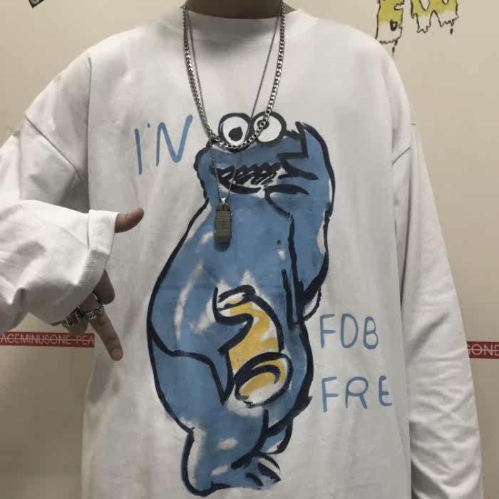 新款韓國復古童趣卡通印花長袖T恤男女潮