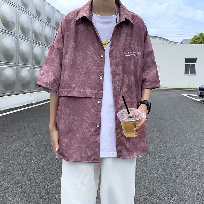 Tie dyed short sleeve shirt men's Hong Kong Style Japanese summer new 5 / 5 sleeve top fashion versatile coat