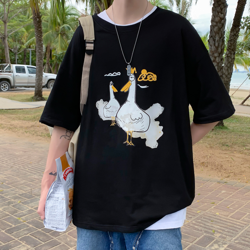 原創夏季新款卡通印花男圓領夏季短袖恤百搭五分袖
