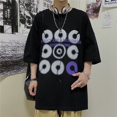 Ins Street trend retro creative circle letter print loose short sleeve T-shirt