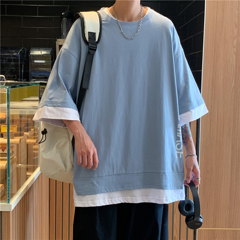 Hong Kong style new trend versatile T-shirt Hong Kong style simple fake loose versatile coat