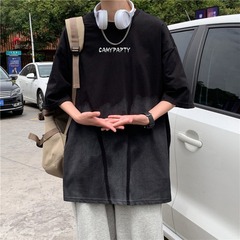高街風漸變扎染色 韓版短袖t恤男寬鬆潮流百搭五分袖