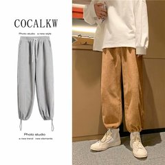 春新款潮牌學院風男士燈芯絨休閒帥氣潮流束腳褲