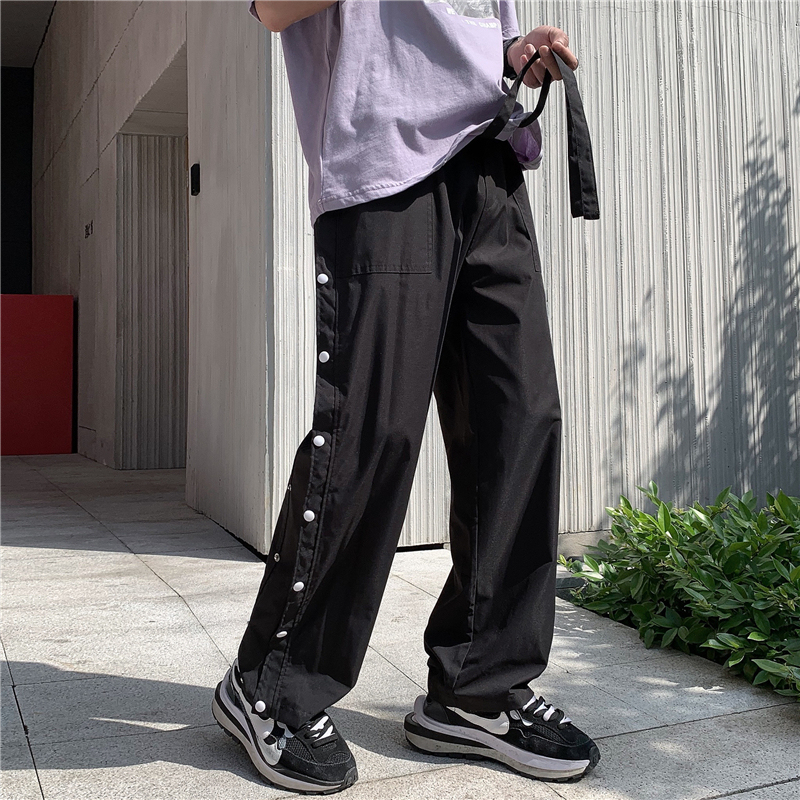 Summer thin straight loose trend trendy wide leg casual breasted Hong Kong style floor pants