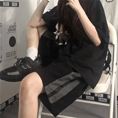 New Korean casual versatile loose color matching pocket button Elastic Waist Shorts for men and women