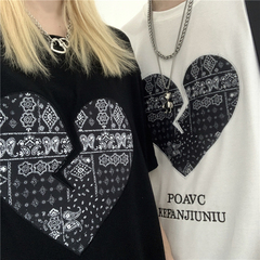 原創夏季腰果花心碎刺繡短袖恤男女寬鬆上衣