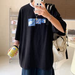 Short sleeve t-shirt men's summer Korean I trend half sleeve Hong Kong Style Men's and women's loose cartoon printed T-shirt