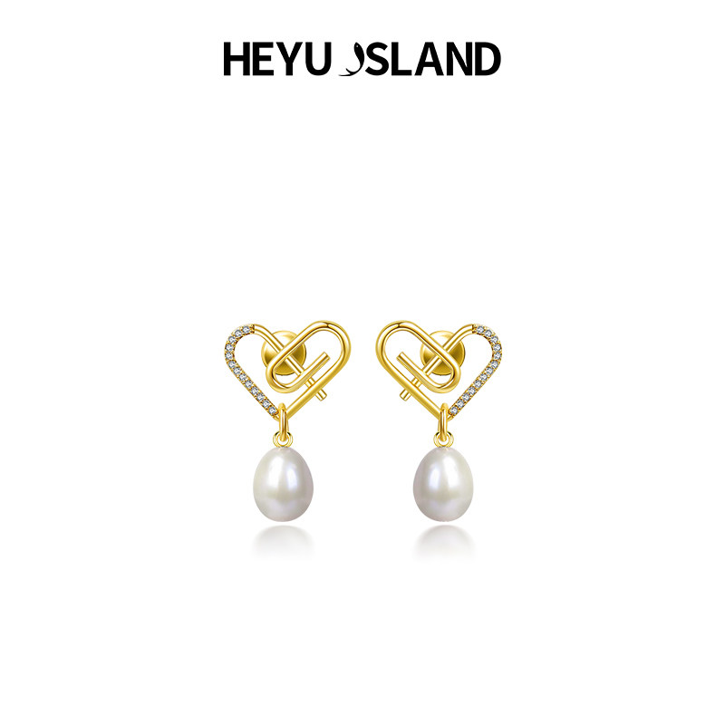 张可艾同款HEYU ISLAND黑鱼岛常伴左右爱心曲别针珍珠耳环送女友