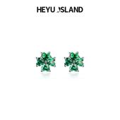 秋鱼奈橙菜推荐 520七夕礼物黑鱼岛幸运草心形锆石四叶花耳钉耳饰