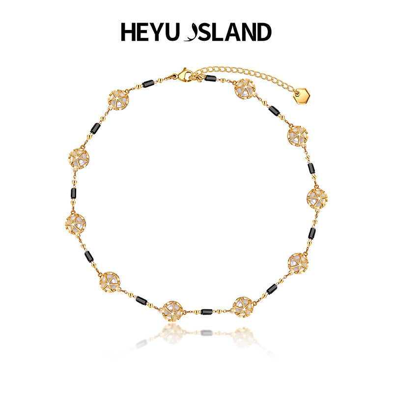 HEYU ISLAND/黑鱼岛新款日月同辉黑水晶夹珠波西米亚风项链女图片