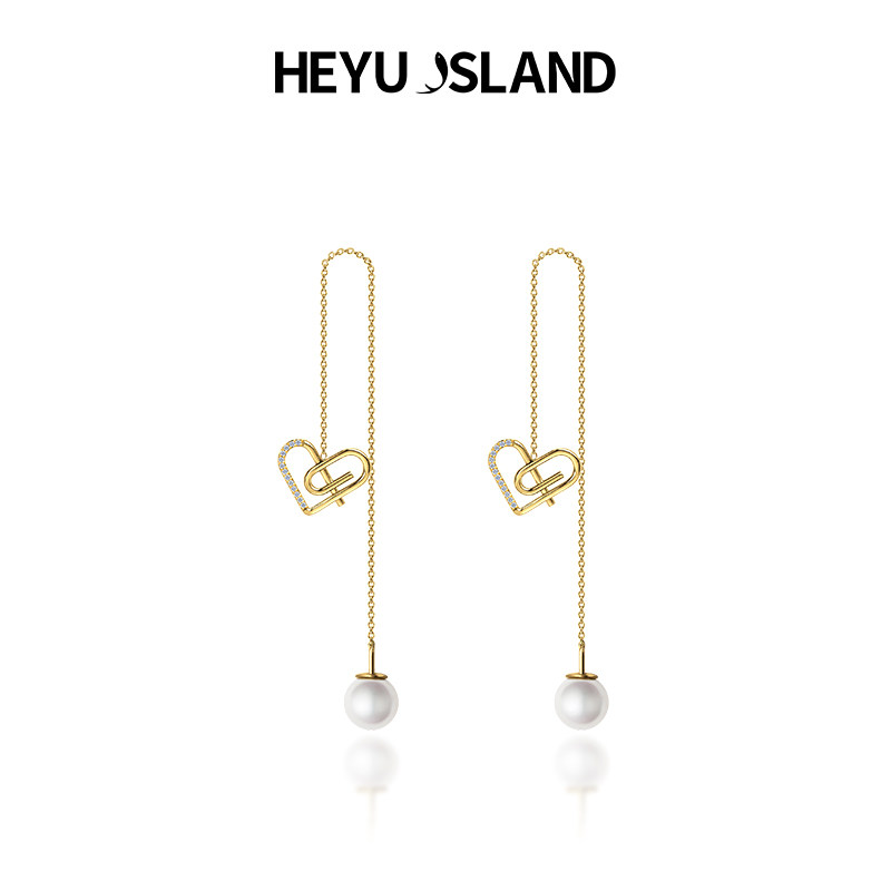 HEYU ISLAND/黑鱼岛常伴左右曲别针爱心耳环珍珠耳坠送女友礼物
