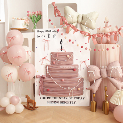 女孩10岁生日ins暮光粉蛋糕KT板