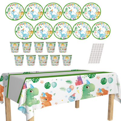 恐龙主题一次性餐盘桌布纸杯套装