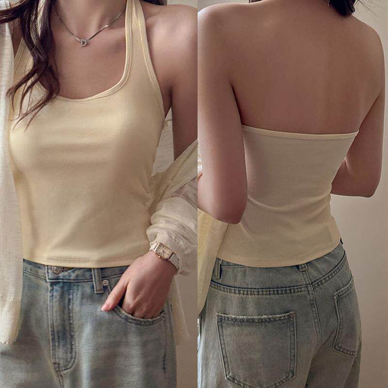 性感辣妹吊带背心女2026新款带胸垫美背内搭无袖挂脖式外穿上衣潮