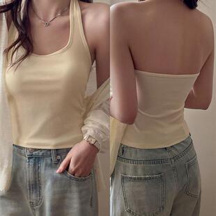 性感辣妹吊带背心女2026新款带胸垫美背内搭无袖挂脖式外穿上衣潮