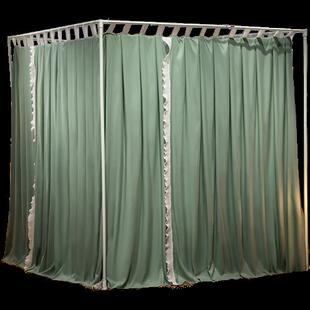 遮光落地蚊帐床帘一体式家用卧室双层加密加厚帐纱防尘床幔三开门