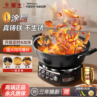 華生電炒鍋多功能家用鑄鐵電熱鍋煮飯炒菜蒸炒鍋一體式 電火鍋官方