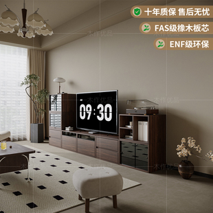 复古模块化组合柜置物柜 中古风客厅实木电视柜书柜餐边柜边柜法式