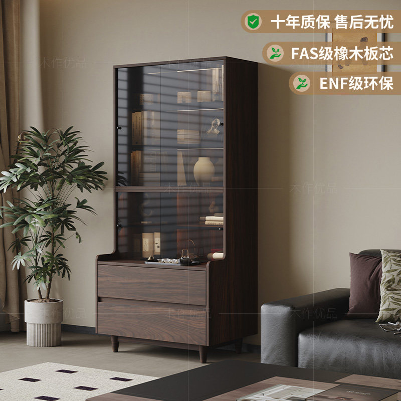 中古风实木书柜客厅玻璃展示柜法式复古靠墙一体收纳储物柜置物柜,住宅家具,单个书柜,淘宝优惠券,粉丝福利购,淘宝优惠卷