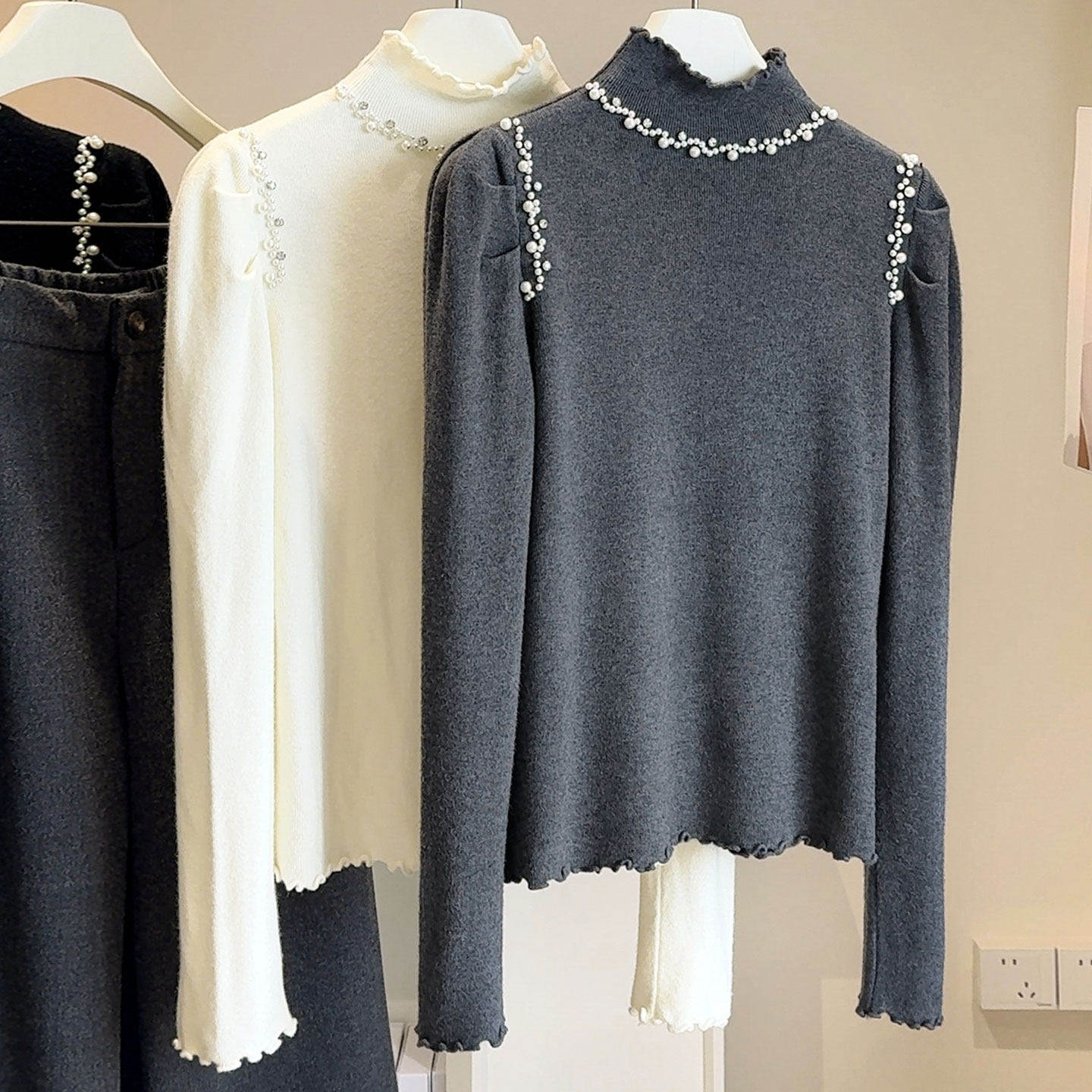 毛衣内搭女装2026新款秋冬季半高领钉珠针织衫温柔气质长袖打底衫,女装/女士精品,毛针织衫,淘宝优惠券,粉丝福利购,淘宝优惠卷
