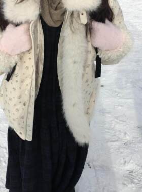 韩系甜美碎花毛领灯芯绒夹棉外套女秋冬季设计感加厚保暖棉衣棉服