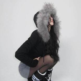 FabGirls 冬日古早双拉头毛毛连帽加绒卫衣外套 小众百搭显瘦上衣