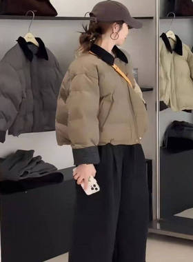 撞色翻领加厚棉服女宽松百搭显瘦棉衣外套B8088(平63长59