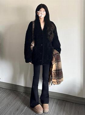 黑色小香风羊羔毛绒外套女秋冬2025新款爆款独特超好看高级感上衣