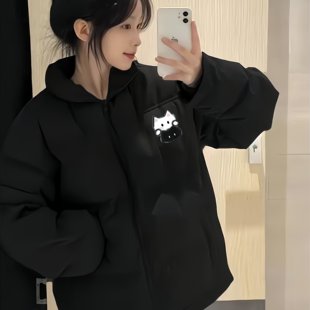 冬季黑色立领羽绒棉服女大童2026新爆款初中高中学生宽松外套棉袄