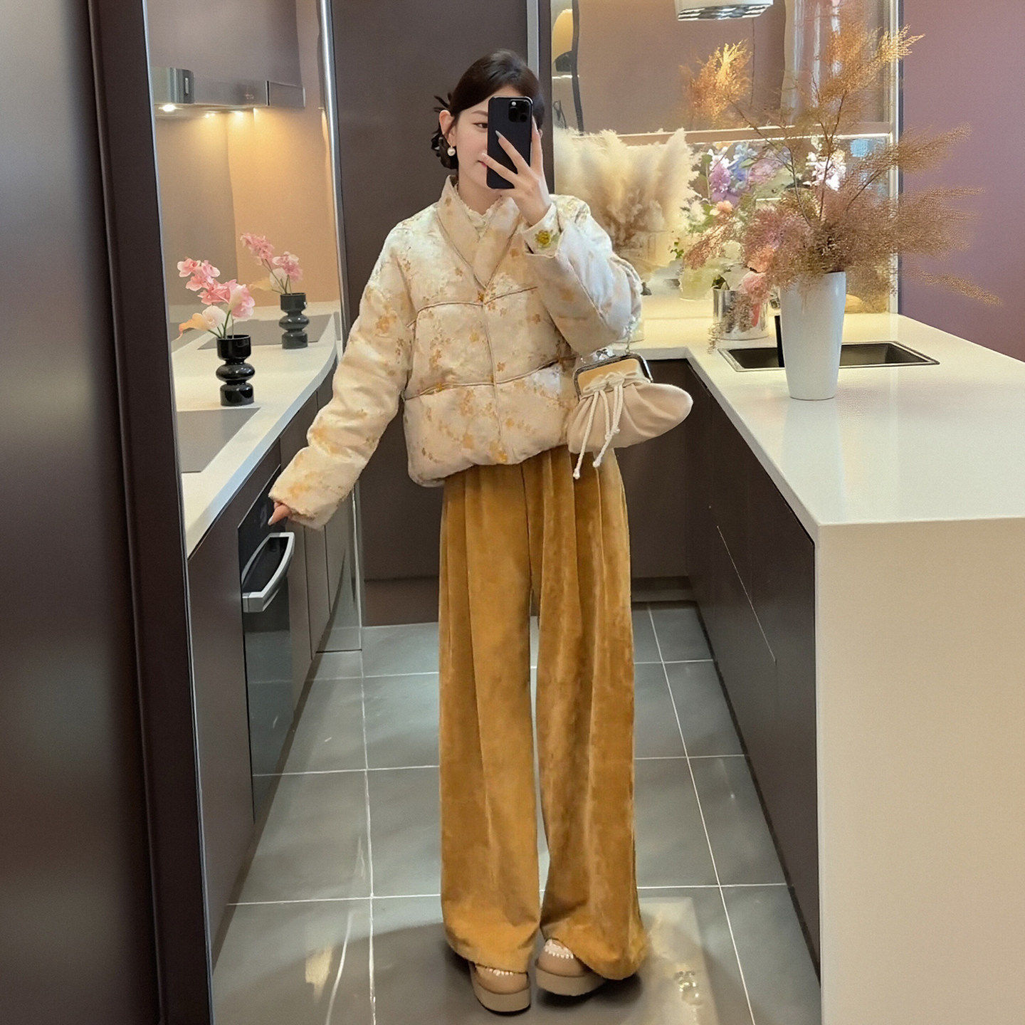 2025冬季新款新中式国风复古气质印花棉服外套灯芯绒阔腿裤套装女,女装/女士精品,大码套装,淘宝优惠券,粉丝福利购,淘宝优惠卷