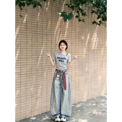 美式辣妹修身显瘦假两件上衣