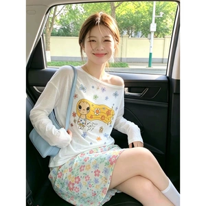 韩系趣味印花小玉防晒T恤女夏季巨好看宽松薄款甜辣超火上衣罩衫