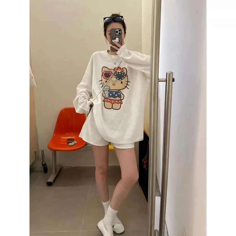 美式印花kitty猫防晒长袖罩衫