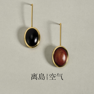 离岛空气双面S925银檀木耳环女2025新款小众气质时尚耳饰