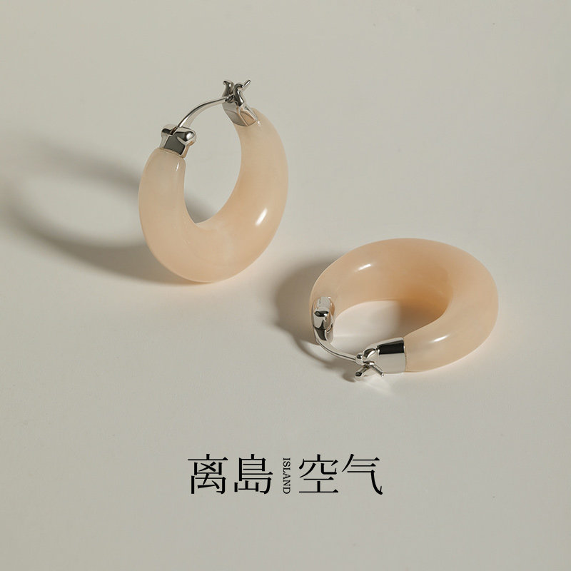 离岛空气绯云桃红石耳环女新款爆款独特925银设计感耳饰