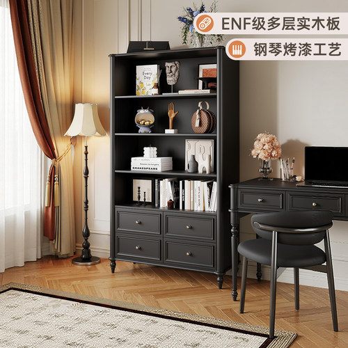 法式复古实木书柜展示柜高级感