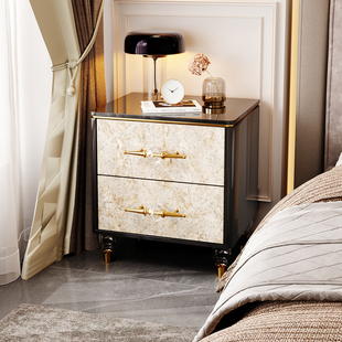 实木床头柜轻奢高级感卧室意式极简黑色小众设计感床边侧边柜小型