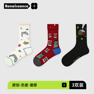中筒袜 插画风设计师原创卡通动漫秋季 Renaissance春秋款 25年新款