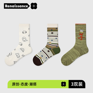 中筒袜 袜子女少女插画风卡通动漫堆堆袜个性 Renaissance秋季 新款