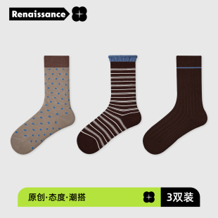 堆堆中筒袜 款 Renaissance春秋袜子女少女风简约条纹时尚 百搭秋季