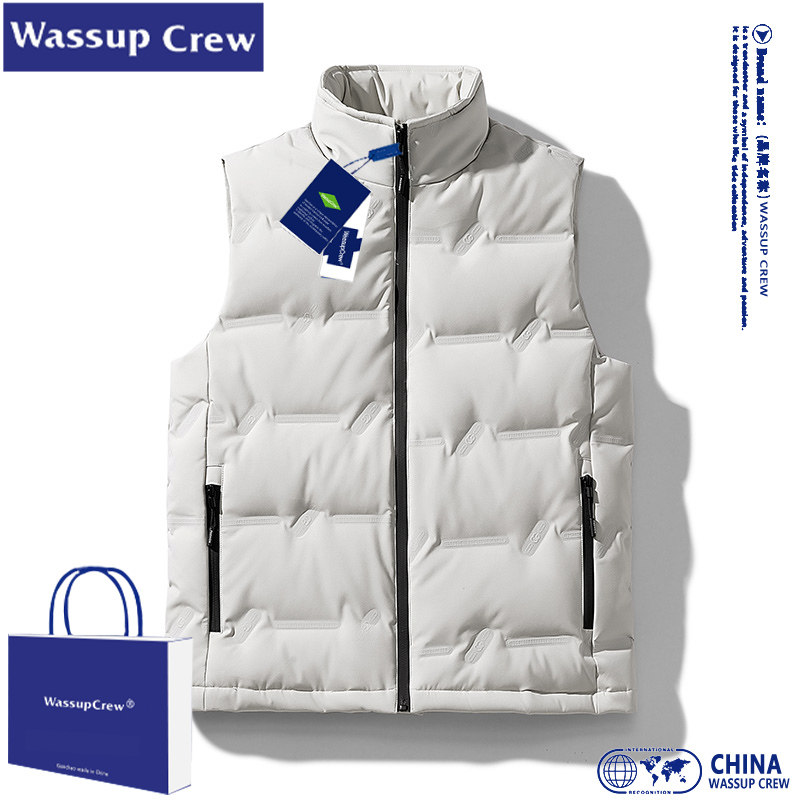 WASSUP CREW 다운 조끼 남자 2023 겨울 신작 캐주얼 조끼 따뜻한 조끼 자켓 INS TREND